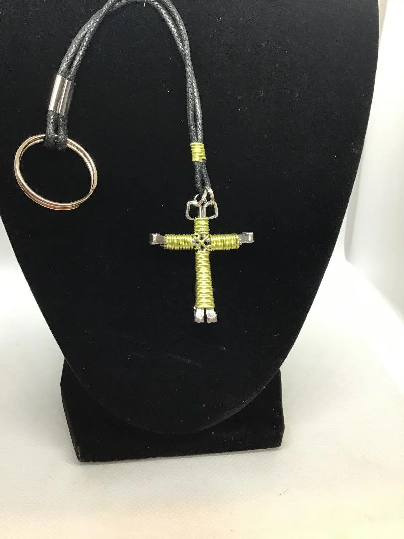 Lime Green Horseshoe Nail Cross KeyChain (SM)