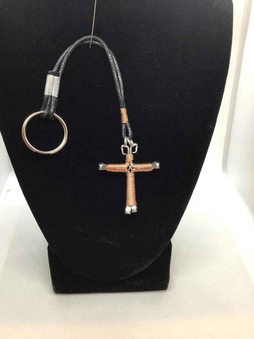 Rose Gold Horseshoe Nail Cross KeyChain (SM)