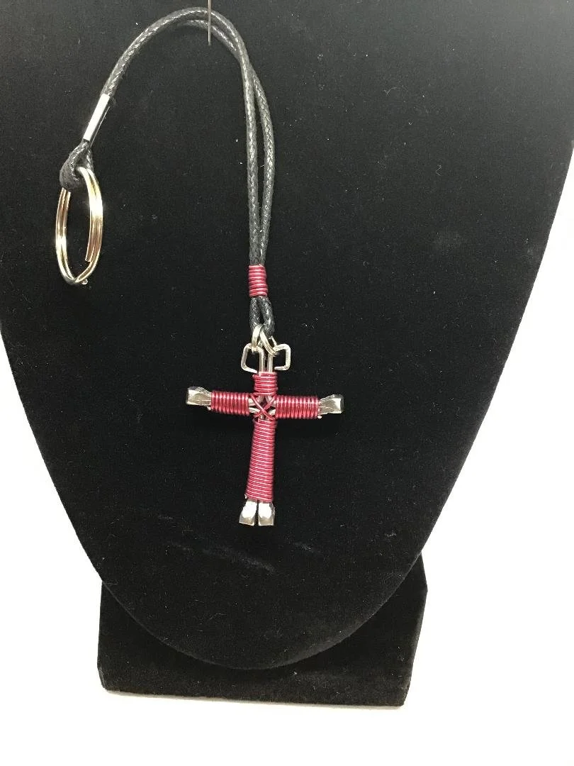 Fushia Horseshoe Nail Cross KeyChain (SM)