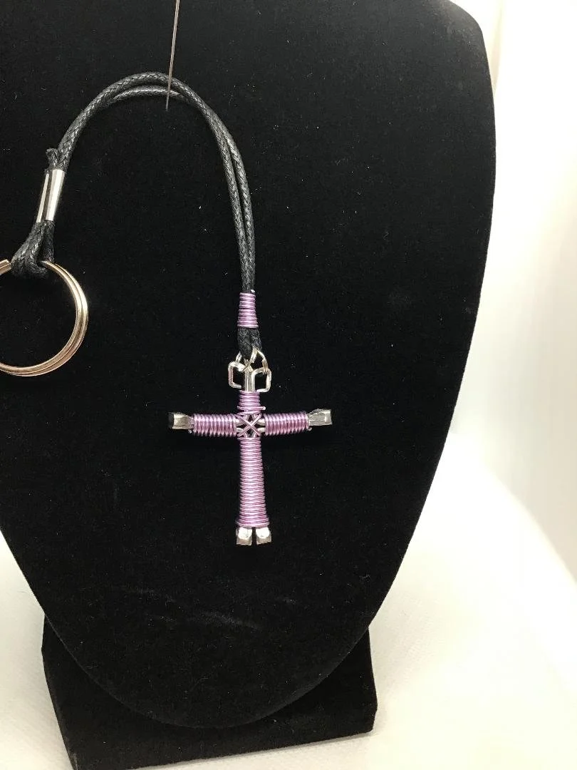 Purple Horseshoe Nail Cross KeyChain (SM)