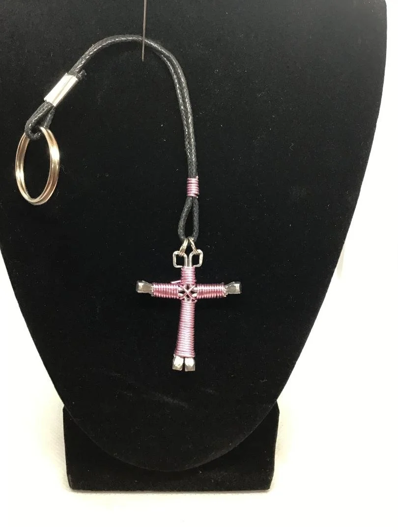 Lilac Horseshoe Nail Cross KeyChain (SM)