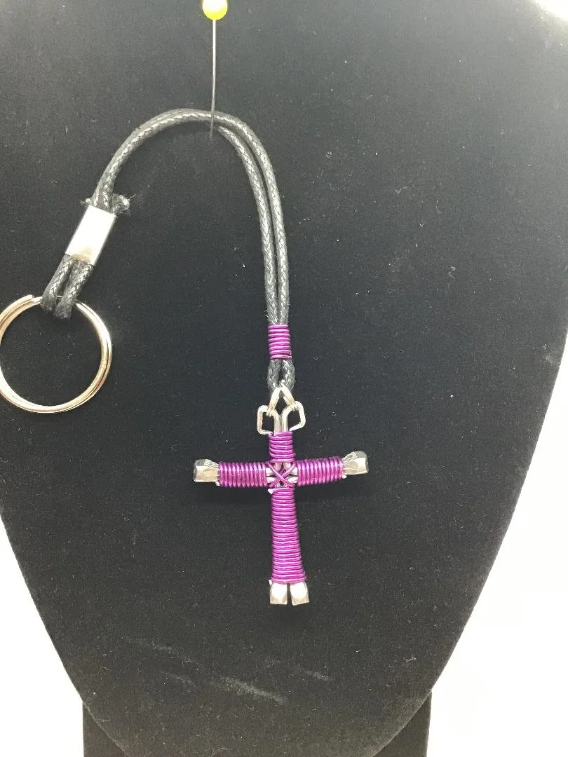 Royal Purple Horseshoe Nail Cross KeyChain (SM)
