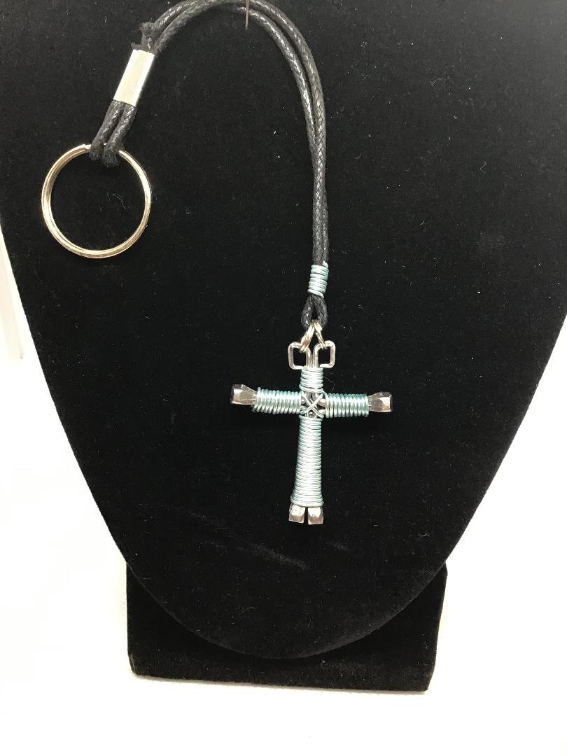 Sky Blue Horseshoe Nail Cross KeyChain (SM)