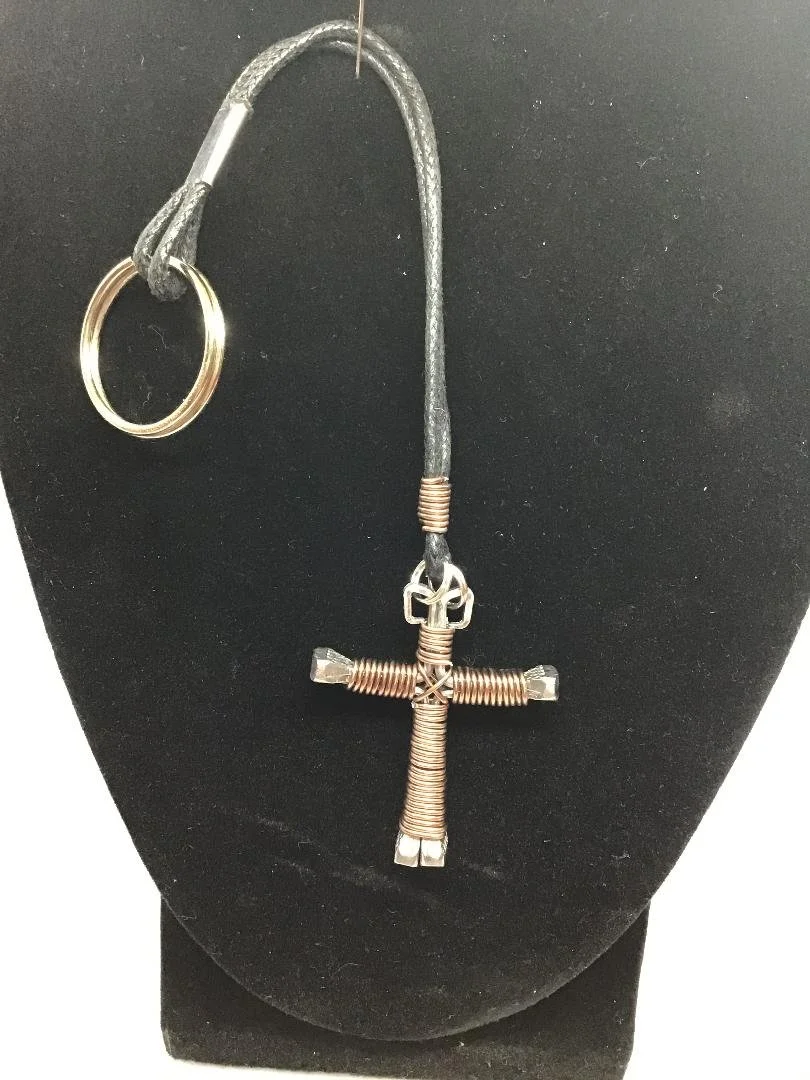 Brown Horseshoe Nail Cross KeyChain (SM)