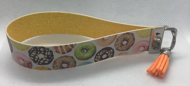 Donut Faux Leather Key Fob Wristlet with HTV and Tassel