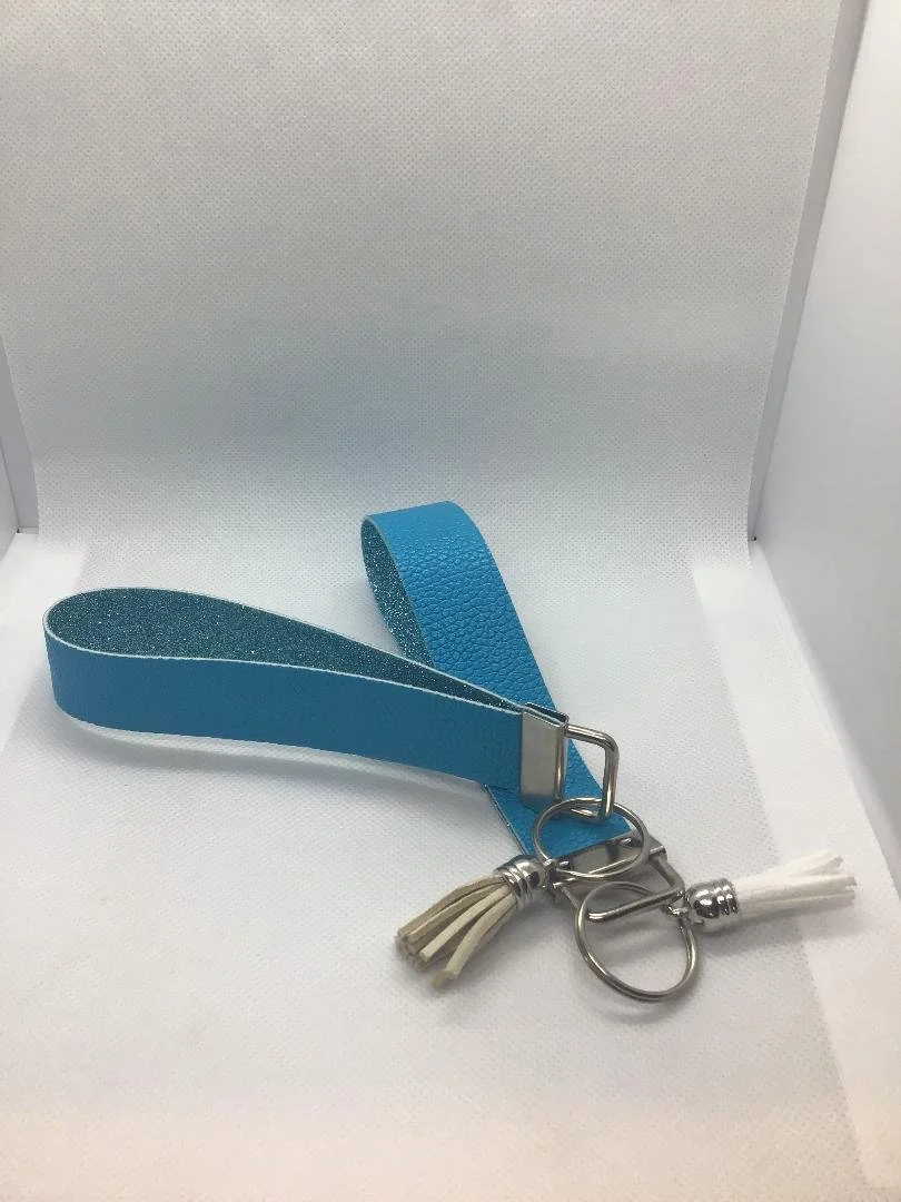 Teal Faux Leather Key Fob Wristlet with HTV and Tassel
