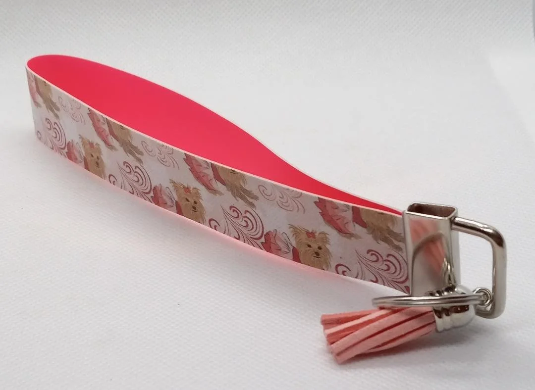 Yorkie Faux Leather Key Fob with HTV and Tassel