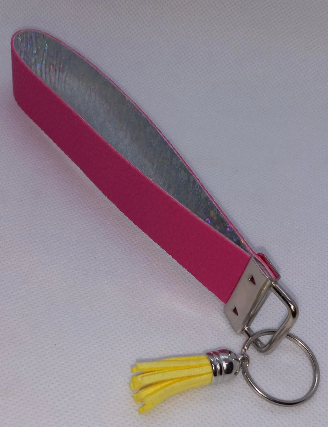 Bright Pink Faux Leather Key Fob with HTV and Tassel
