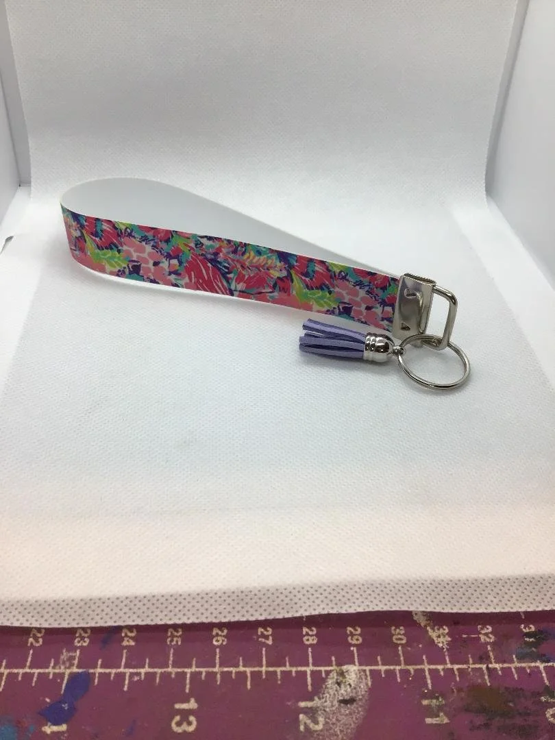 Floral Faux Leather and HTV Key Fob and Tassel