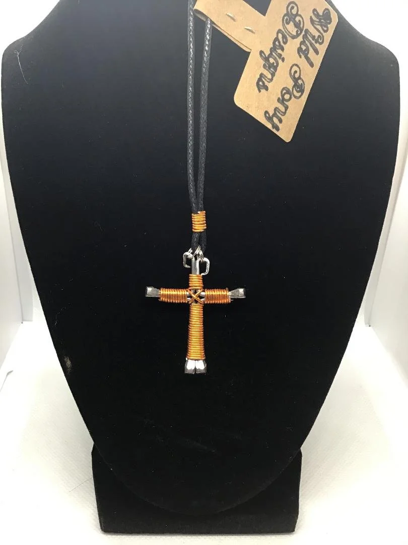 Orange Horseshoe Nail Cross Keychain (SM)