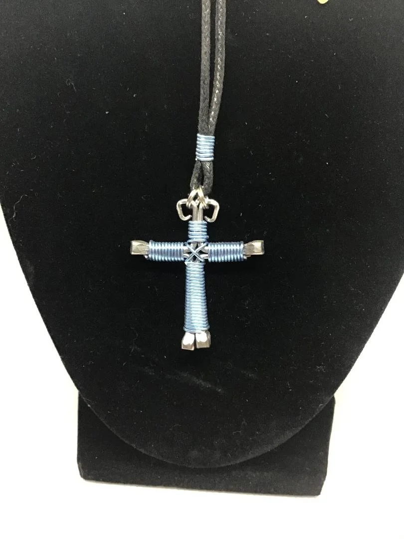 Dark Blue Horseshoe Nail Cross Keychain (SM)