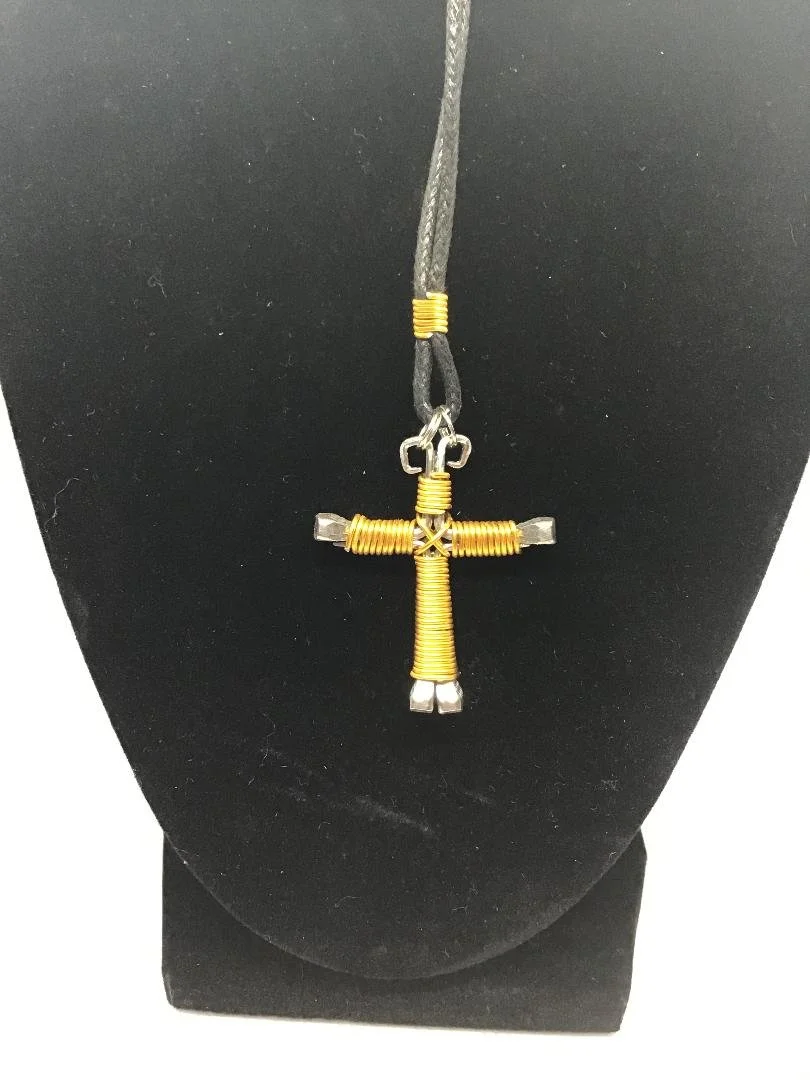 Yellow Horseshoe Nail Cross Keychain (SM)