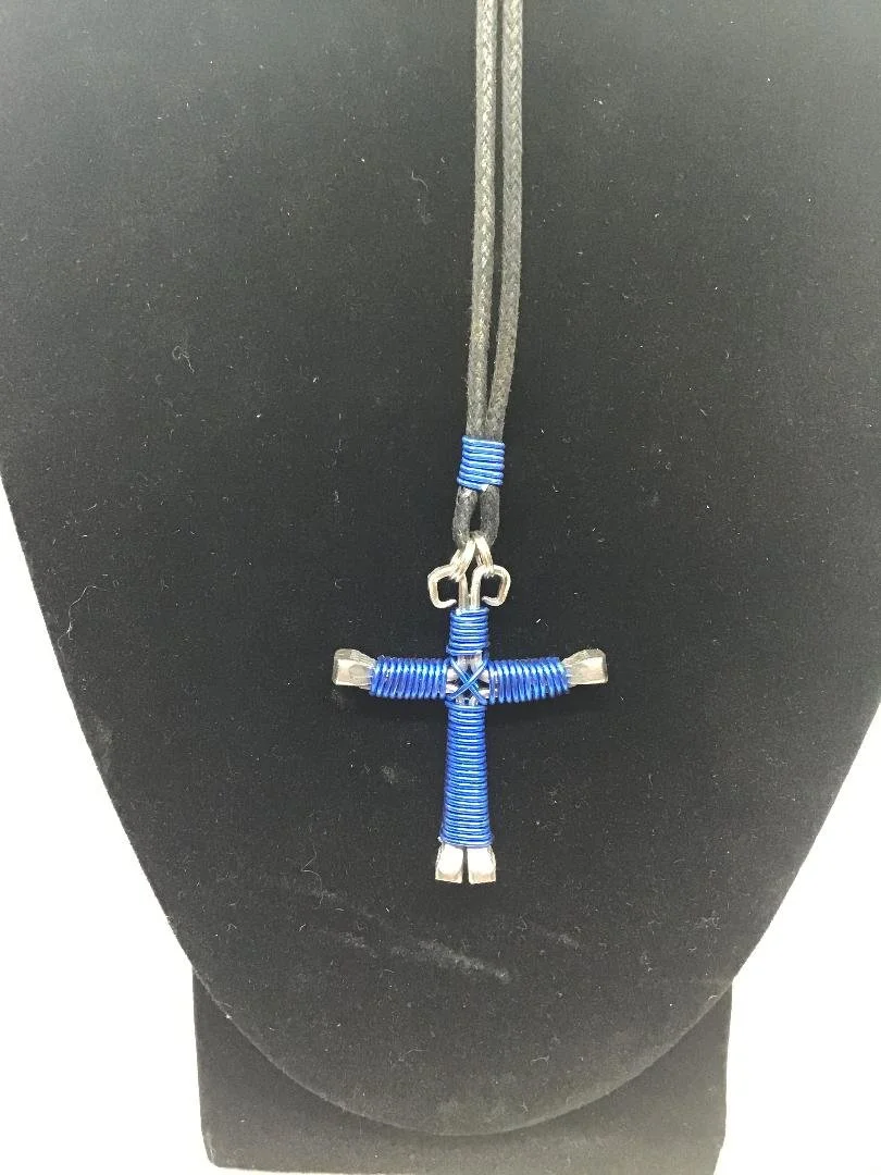 Royal Blue Horseshoe Nail Cross Keychain (SM)