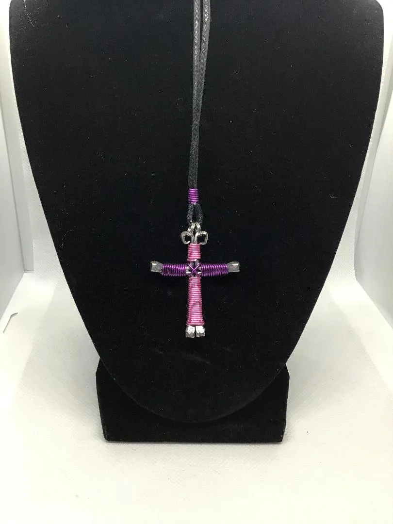 Pink and Purple Horseshoe Nail Cross Keychain (SM)