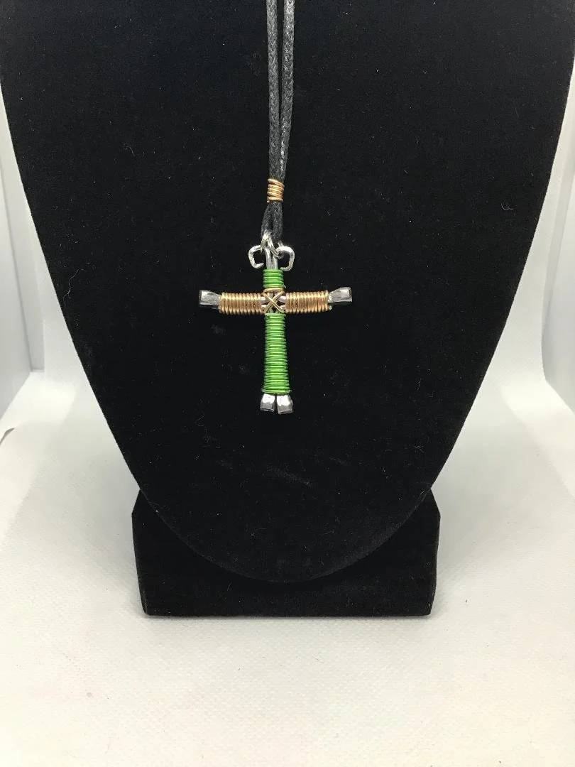 Gold and Dark Green Horseshoe Nail Cross Keychain (SM)