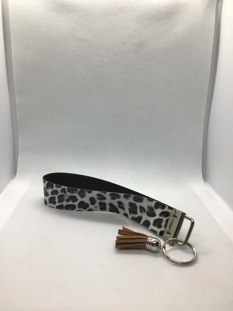 Brown Leopard  Key Fob Wristlet with HTV and Tassel