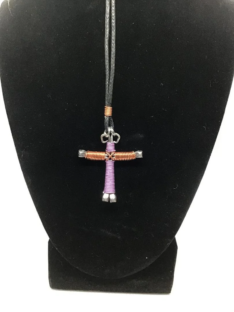 Orange and Violet Horseshoe Nail Cross Keychain (SM)