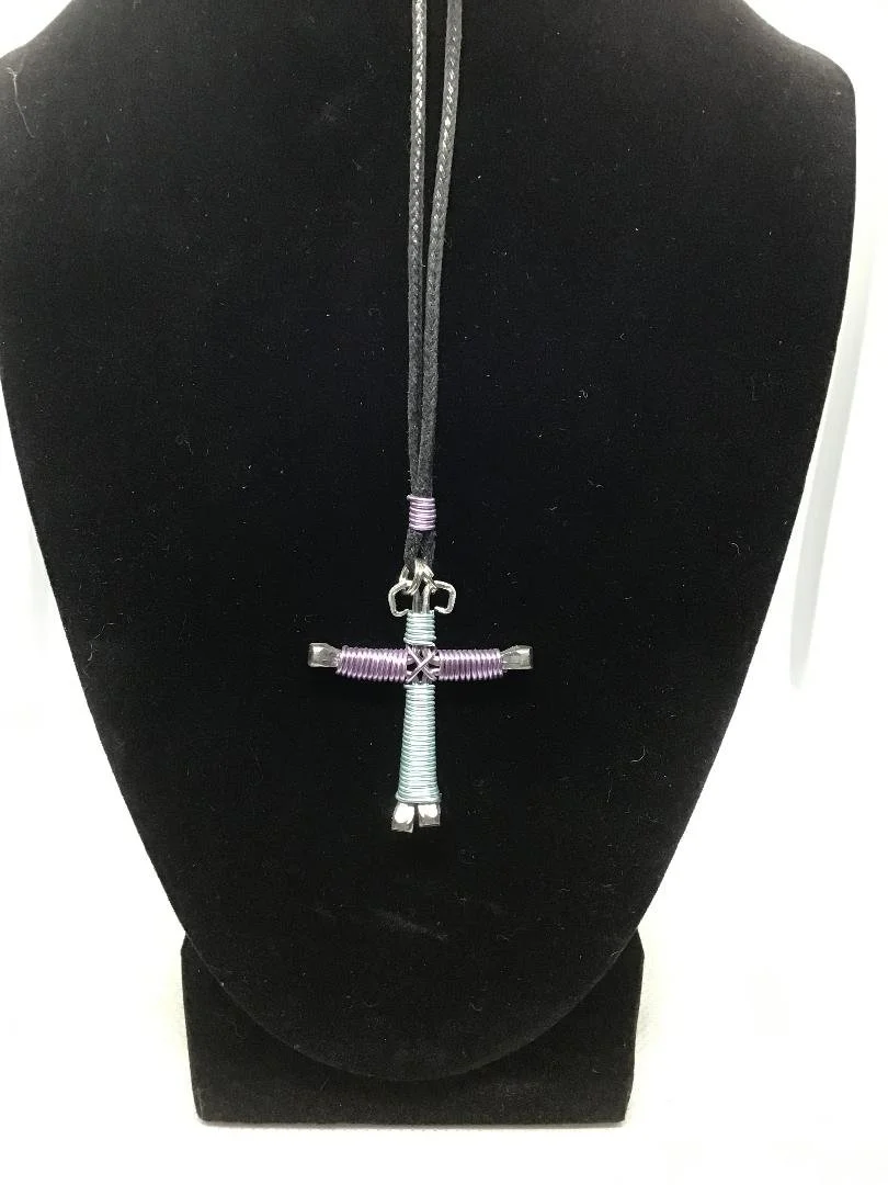 Sky Blue and Purple Horseshoe Nail Cross Keychain (SM)