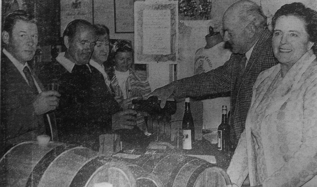 Pictured here is Mr and Mrs McGuigan serving Wyndham Estate varieties to John Tulloch, Mr and Mrs Len Prowse and Marcia Hudson at the 1975 Show. 

The 1975 Wine Show allowed entries into the show from any grapes grown in NSW, north of the Sydney Gene