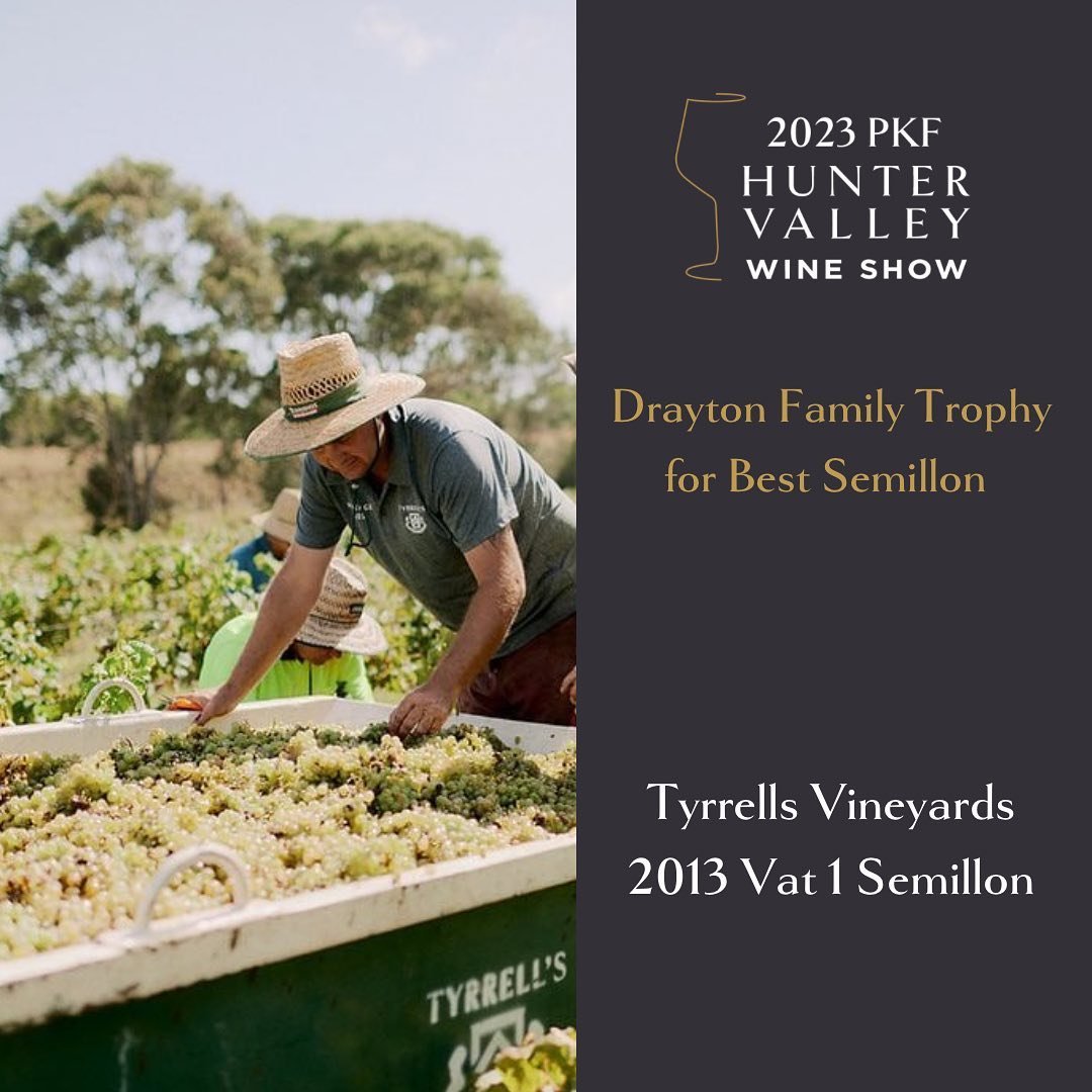 Congratulations to Tyrrell's Wines 2013 Vat 1 Semillon for winning the Drayton Family Trophy for Best Semillon.

#23pkfhvws #hvws #23hvws #huntervalley #hunterwineshow #huntervalleywines #premiumwines