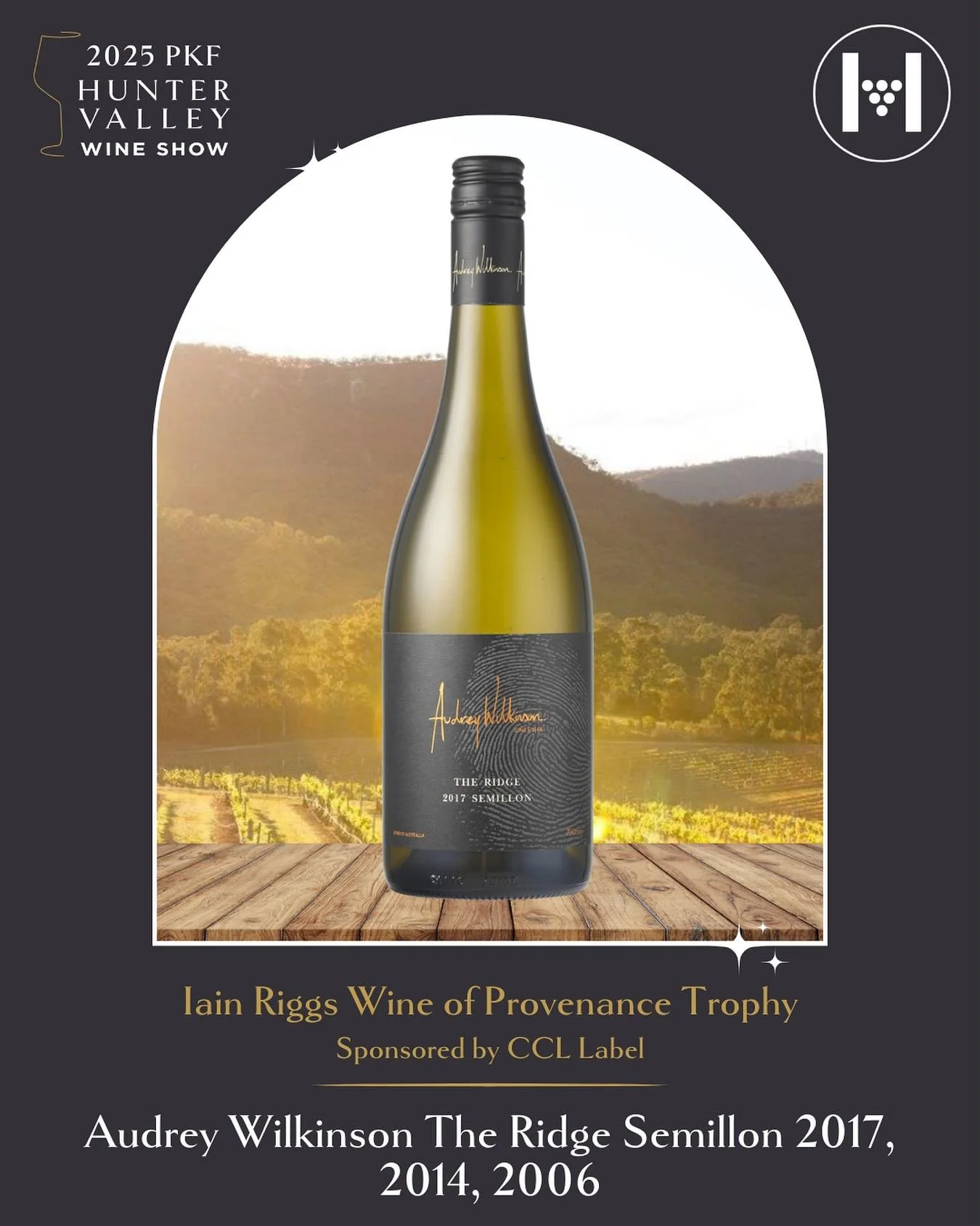 Congratulations to Audrey Wilkinson The Ridge Semillon 2017, 2014, 2006 for winning the Iain Riggs Wine of Provenance Trophy.

This trophy is proudly sponsored by CCL Label.

#25PKFhvws #hvws #hvws25 #wineaustralia #nswwines #huntervalley #hunterwine