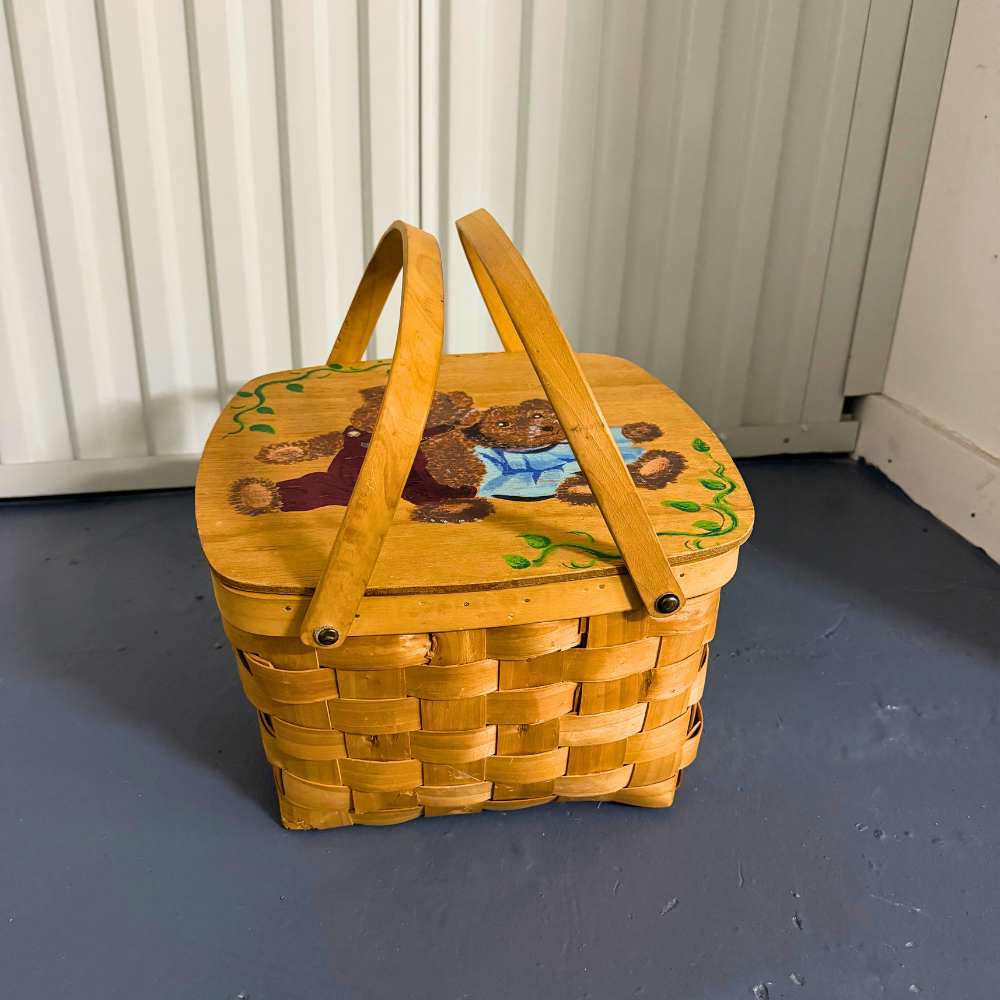 Woven Picnic Basket with Hand Painted Bears