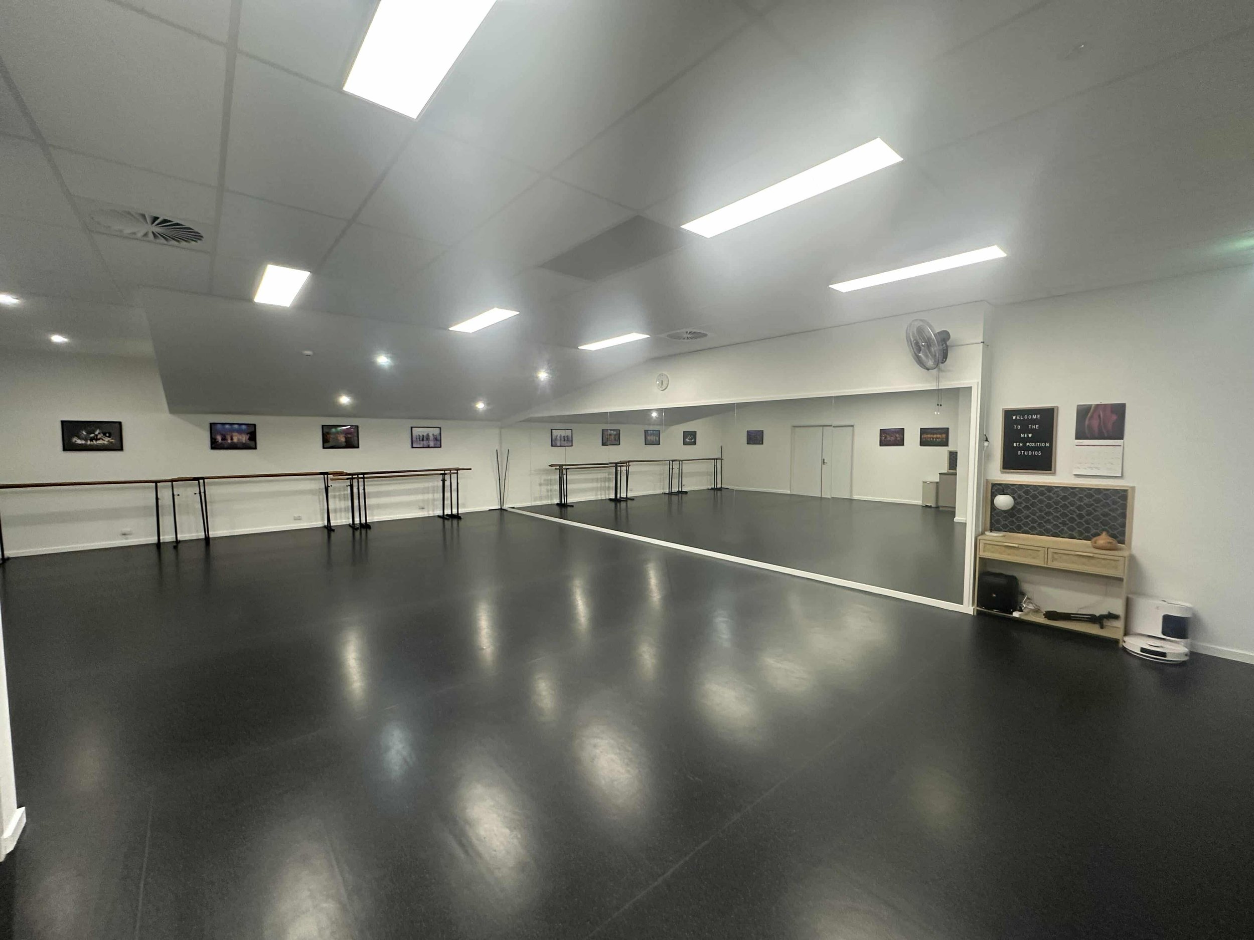 Dance studio facilities at 6th Position Canberra including mirrored space and open floor