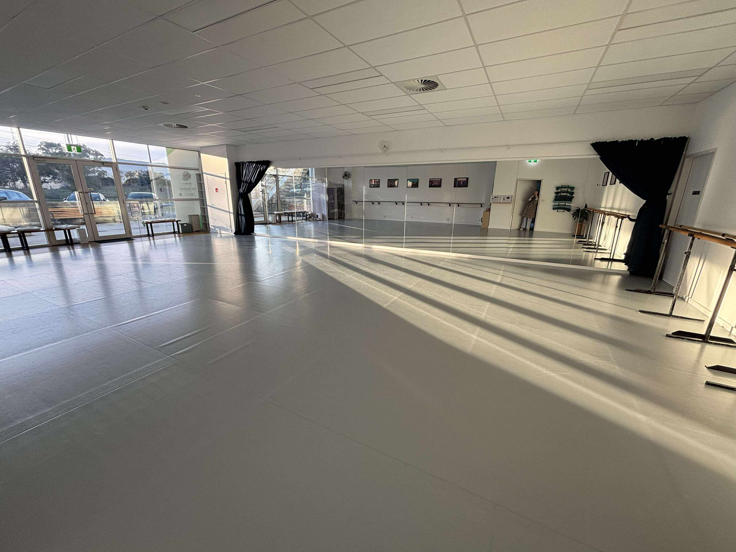 Dance studio facilities at 6th Position Canberra including mirrored space and open floor