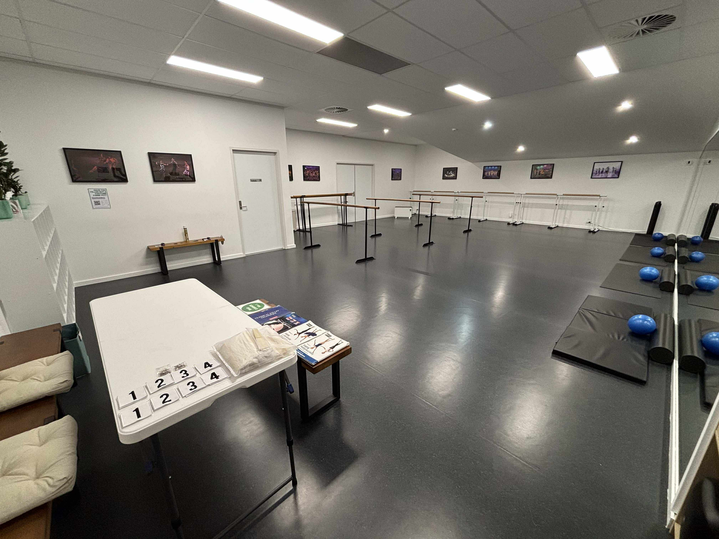 Dance studio facilities at 6th Position Canberra including mirrored space and open floor