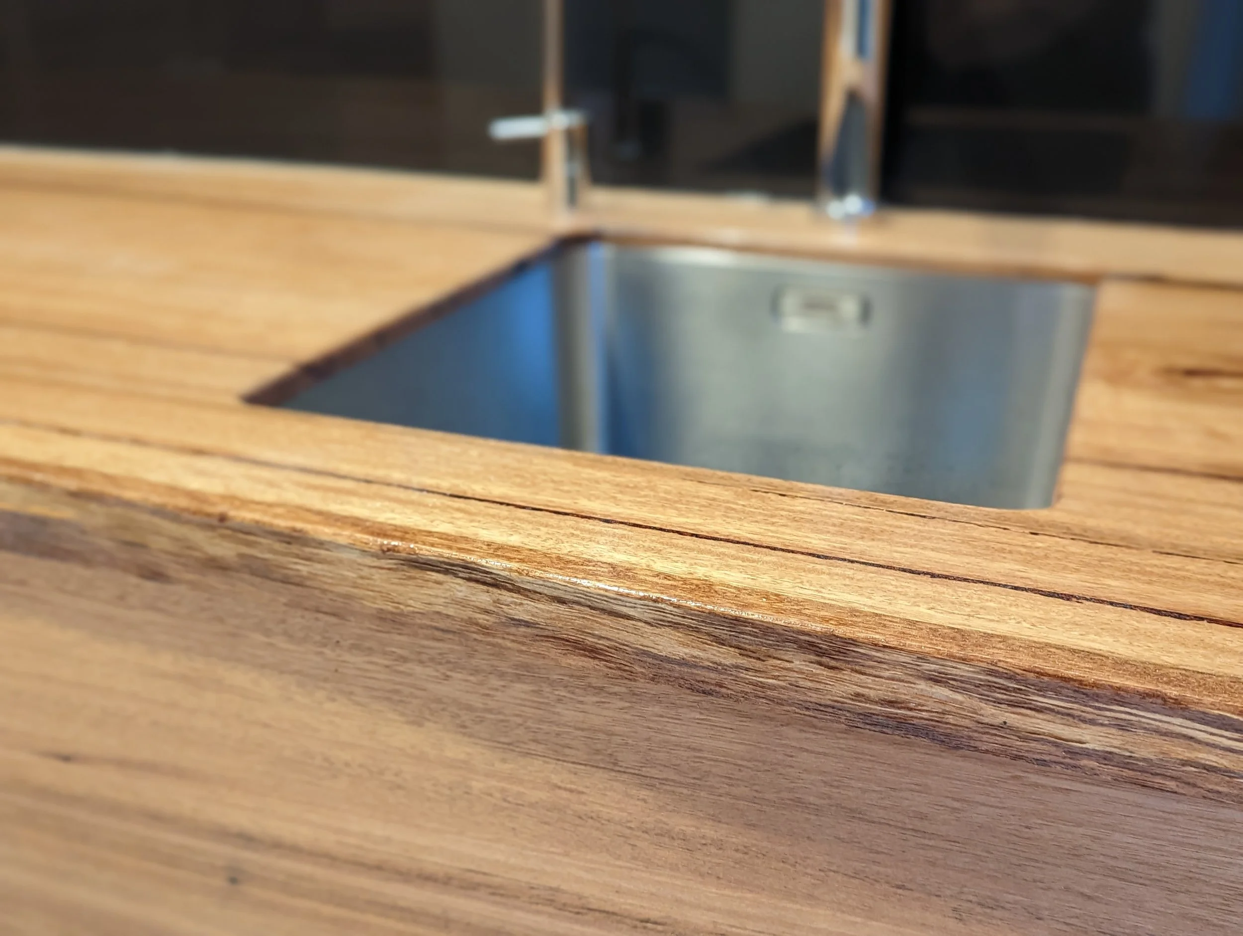 undermount sink in blackbutt hardwood benchtop