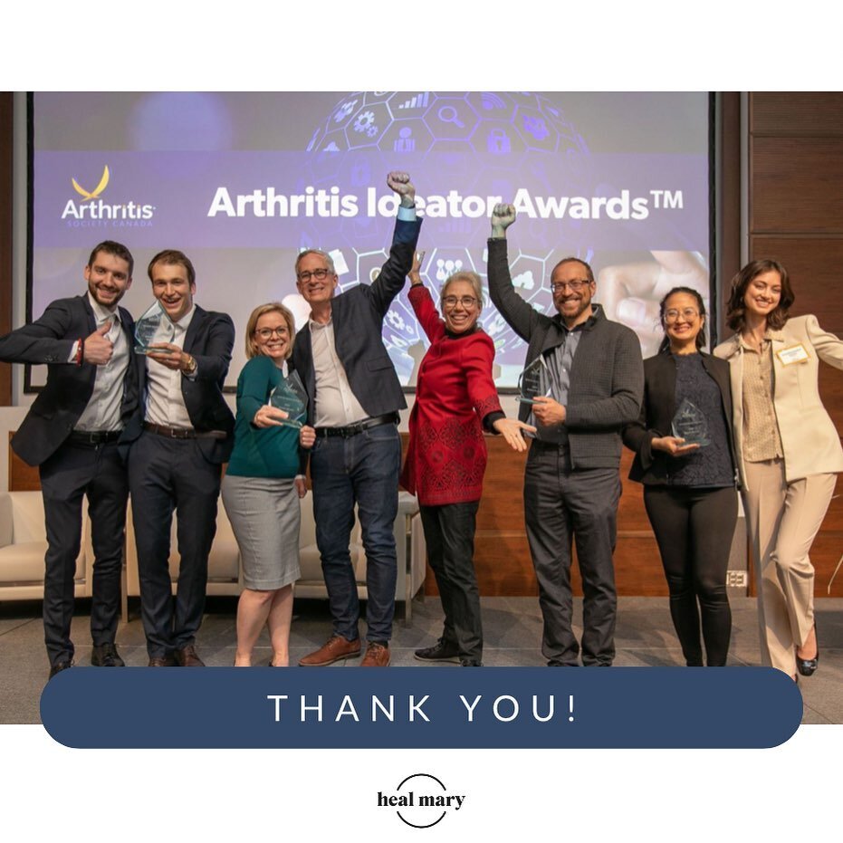 Thank you so much to the @arthritissociety for awarding Heal Mary with an Ideator Award last week! We are so grateful to our community for the support over the past few weeks. Did you know there are 6 million patients living with arthritis in Canada,