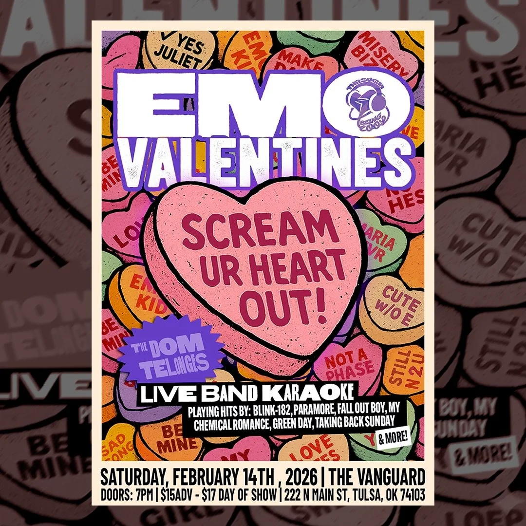 Through Being Cool Presents
EMO VALENTINES 💔🖤
with The Dom Telonges

Skip the fancy dinner. Spend Valentine&rsquo;s Day screaming &ldquo;Vindicated&rdquo; at the top of your lungs with a room full of stranger strangers. Join the Dom Telonges on sta