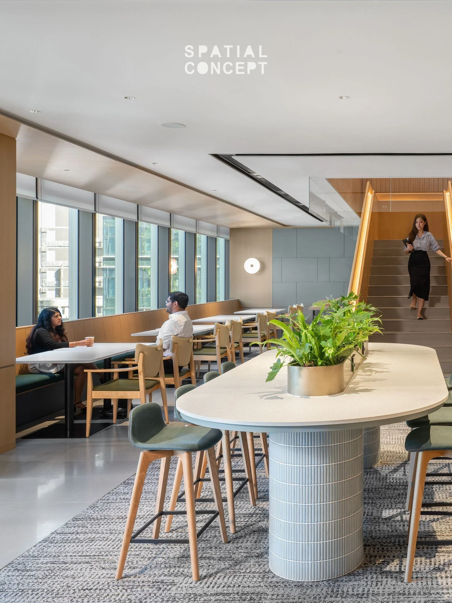 Too many workplaces still keep the best natural light source for a few enclosed offices. We flip that model by moving enclosed rooms towards the core and opening the perimeter with glazed partitions and collaborative zones. More people enjoy natural 
