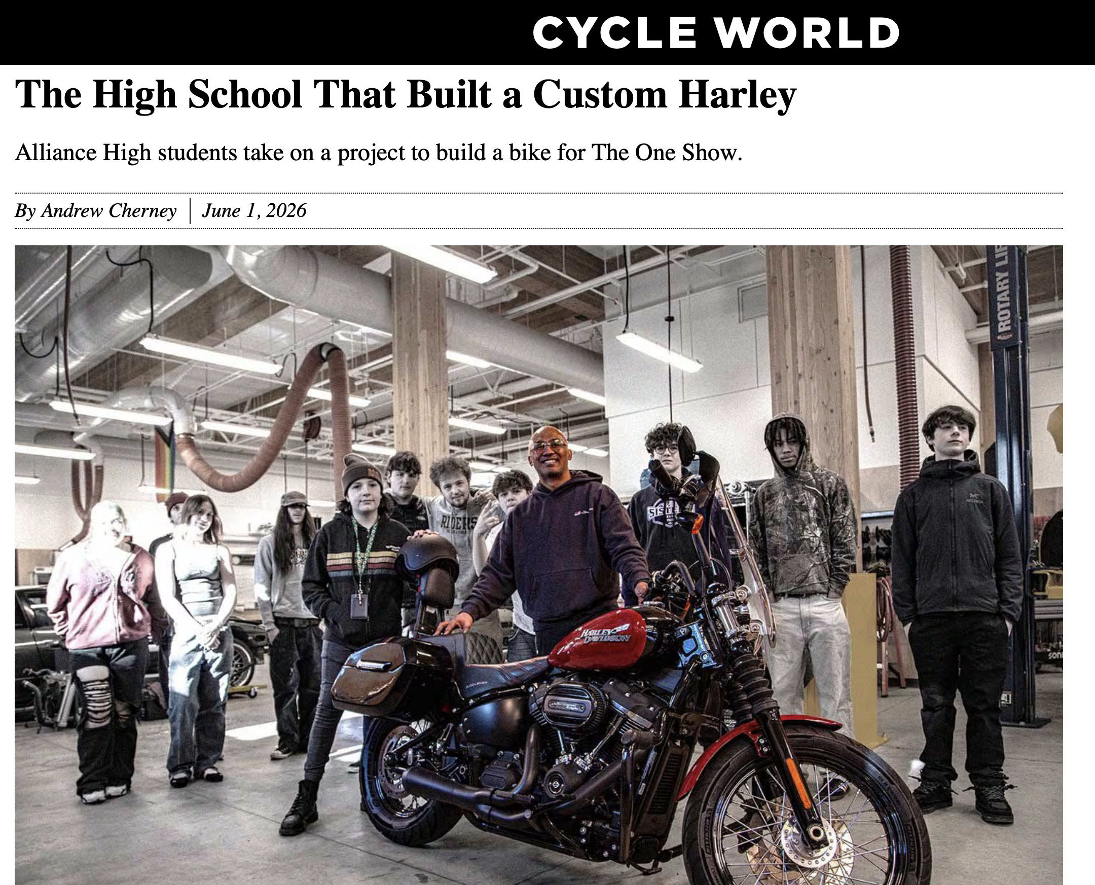 Cycle World - Alliance is the kind of public high school that’s set up to focus on project-based career and technical learning opportunities, The One Show opened student's interest to full throttle.