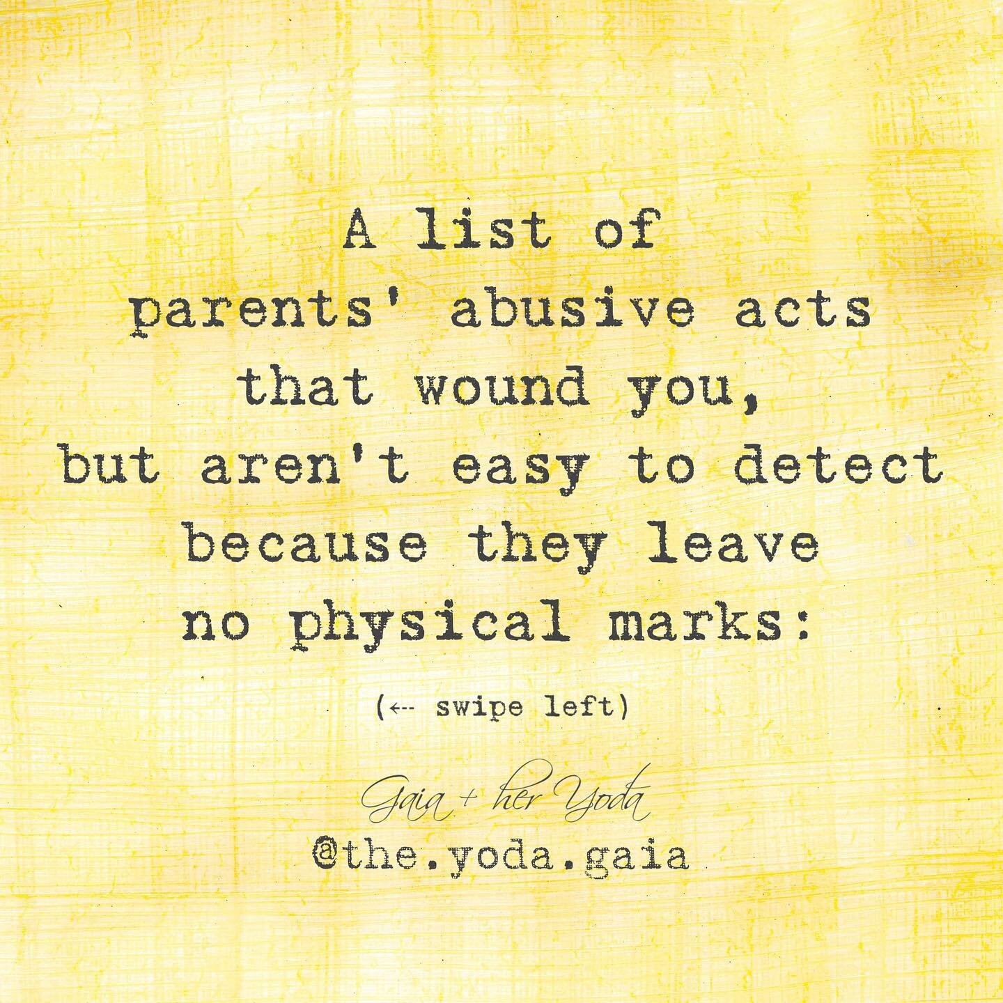 I was #emotionallyabused when I was a child, but I didn&rsquo;t know that until I reached my mid 30s.
 
My experiences were being parentified, belittled, controlled, shamed, cold-shouldered, conditionally &amp; transactionally loved, and held to unre