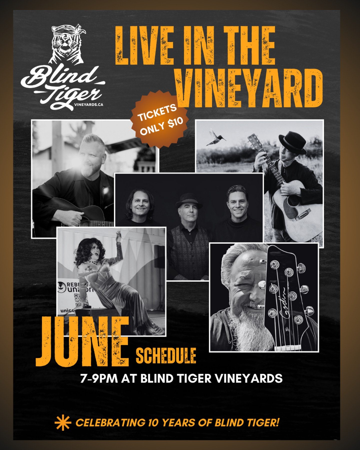 Your June plans = made. (And for only $10!)
We can’t believe it’s been 10 years of sharing wine, sunsets, and stories with you — and we’re so grateful.As our thank-you, Live in the Vineyard concerts are just $10 this season.
