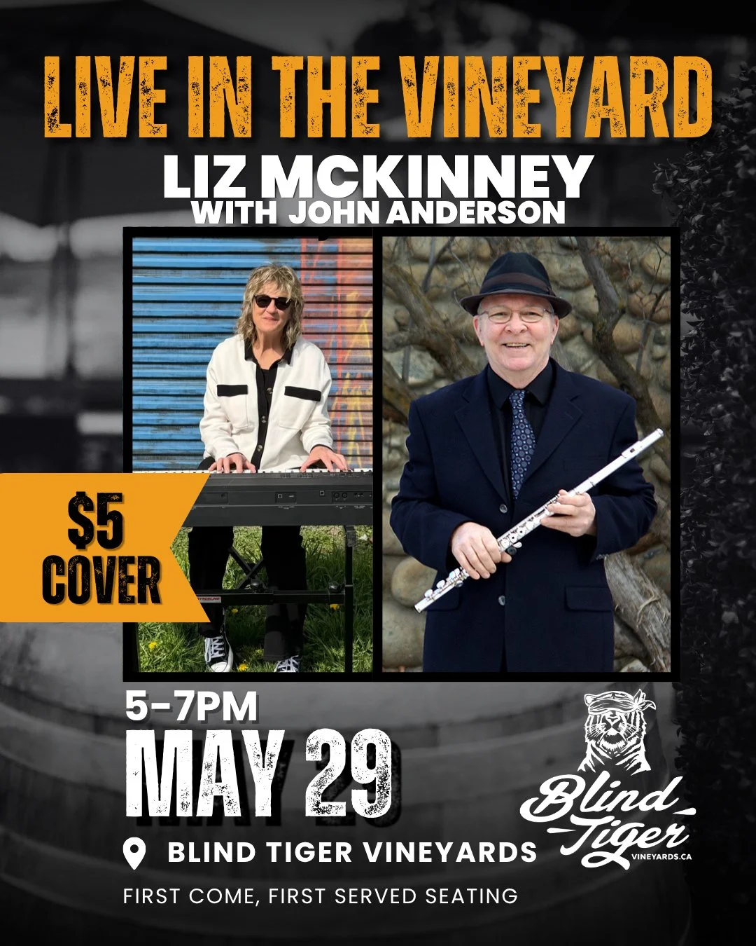 Friday nights at just keep getting better. 🎤🍷

On May 29 from 5&ndash;7 PM, we&rsquo;re welcoming local legend, Liz McKinney alongside John Anderson and for another unforgettable Live in the Vineyard evening.

Expect great music, vineyard views, wi