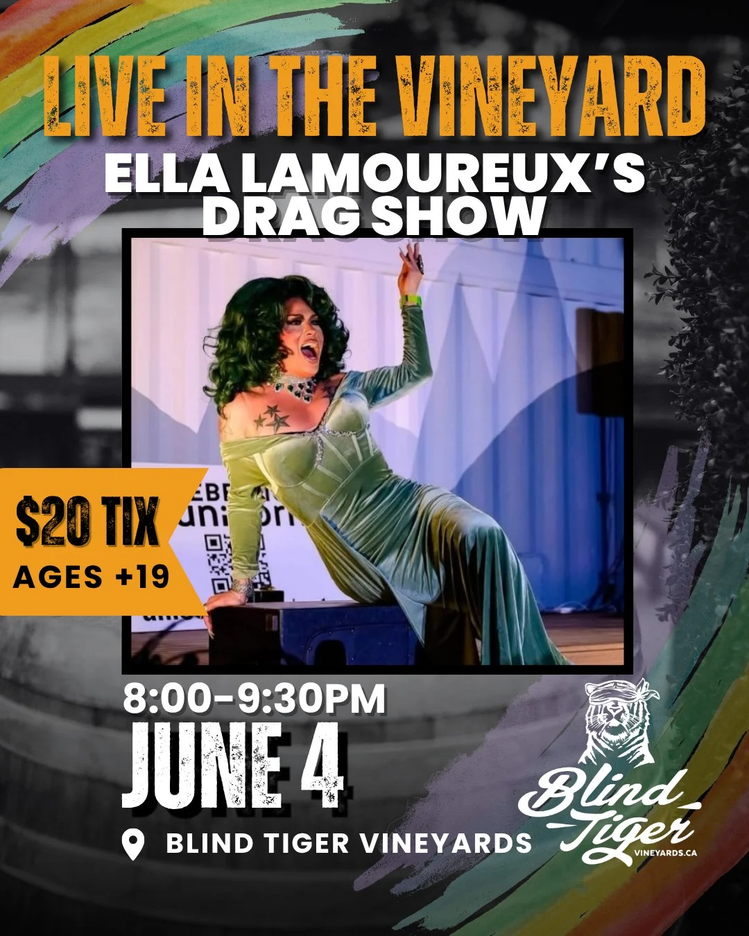The queens are taking over Blind Tiger 👑

🌈 Kick off Pride Month with us at Blind Tiger Vineyards with a fabulous evening of drag, performances, music, and unforgettable energy in the vineyard.

Join the incredible Ella Lamoureux (@kaskaween), the 