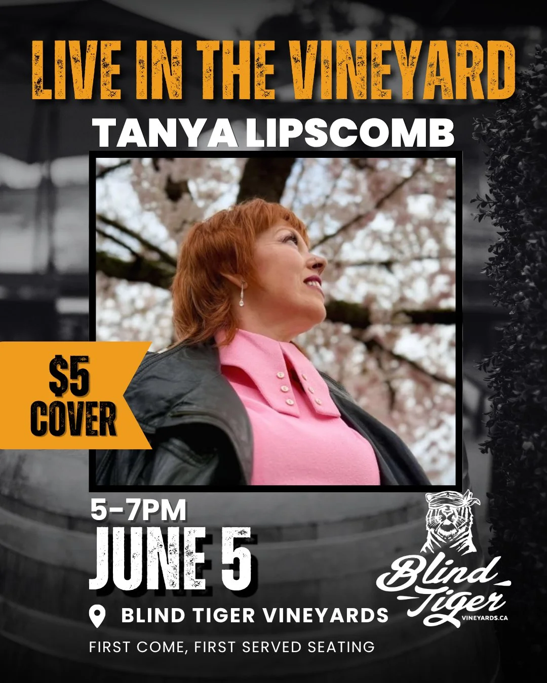 We&rsquo;re keeping the live music vibes rolling at Blind Tiger. 🎶🍷

Join us Friday, June 5 from 5&ndash;7 PM at Blind Tiger Vineyards for Live in the Vineyard featuring the incredibly talented Tanya Lipscomb (@lipscombtanya).

Expect an evening fi