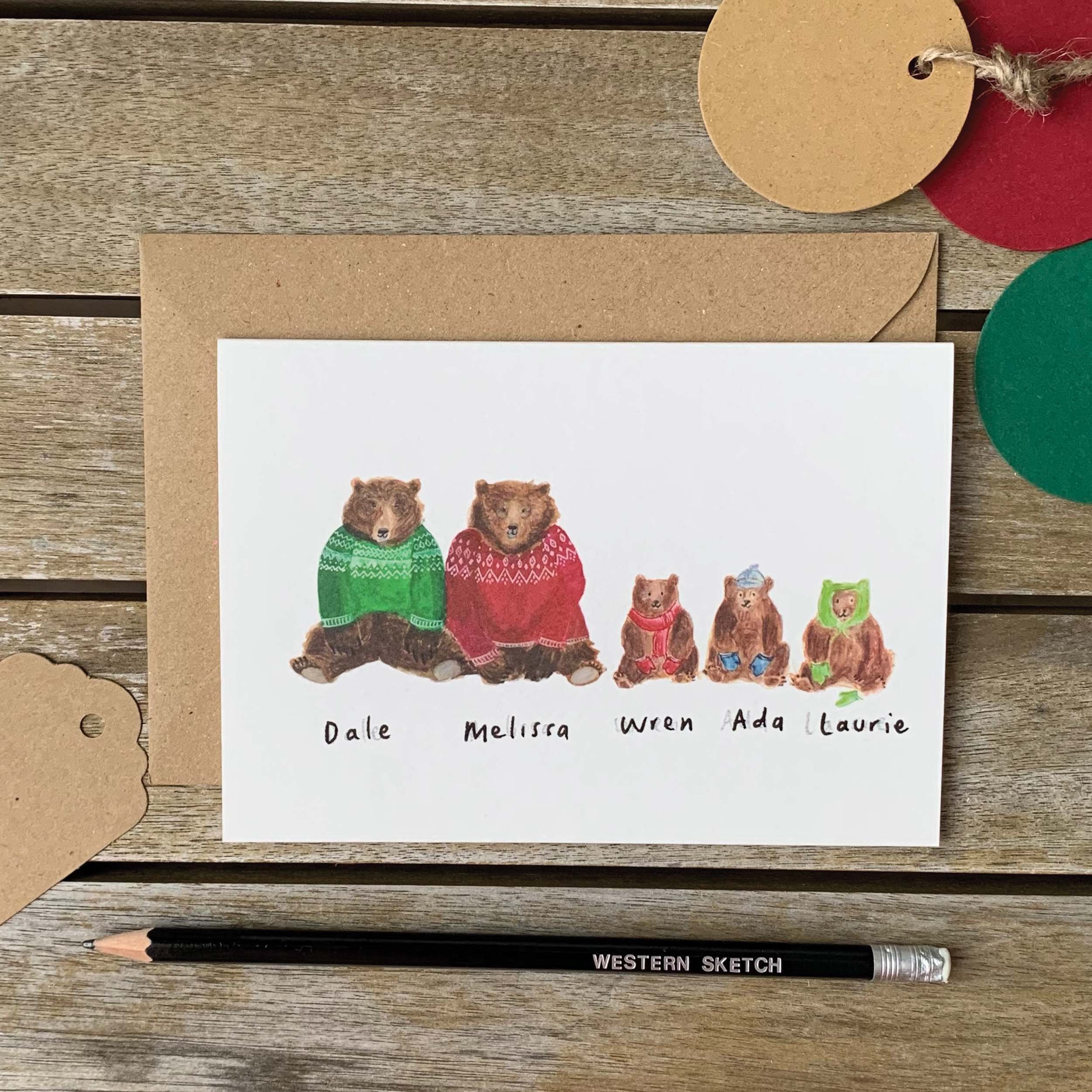 PACK OF 5 Bear Family Christmas Cards (SOLD BLANK)