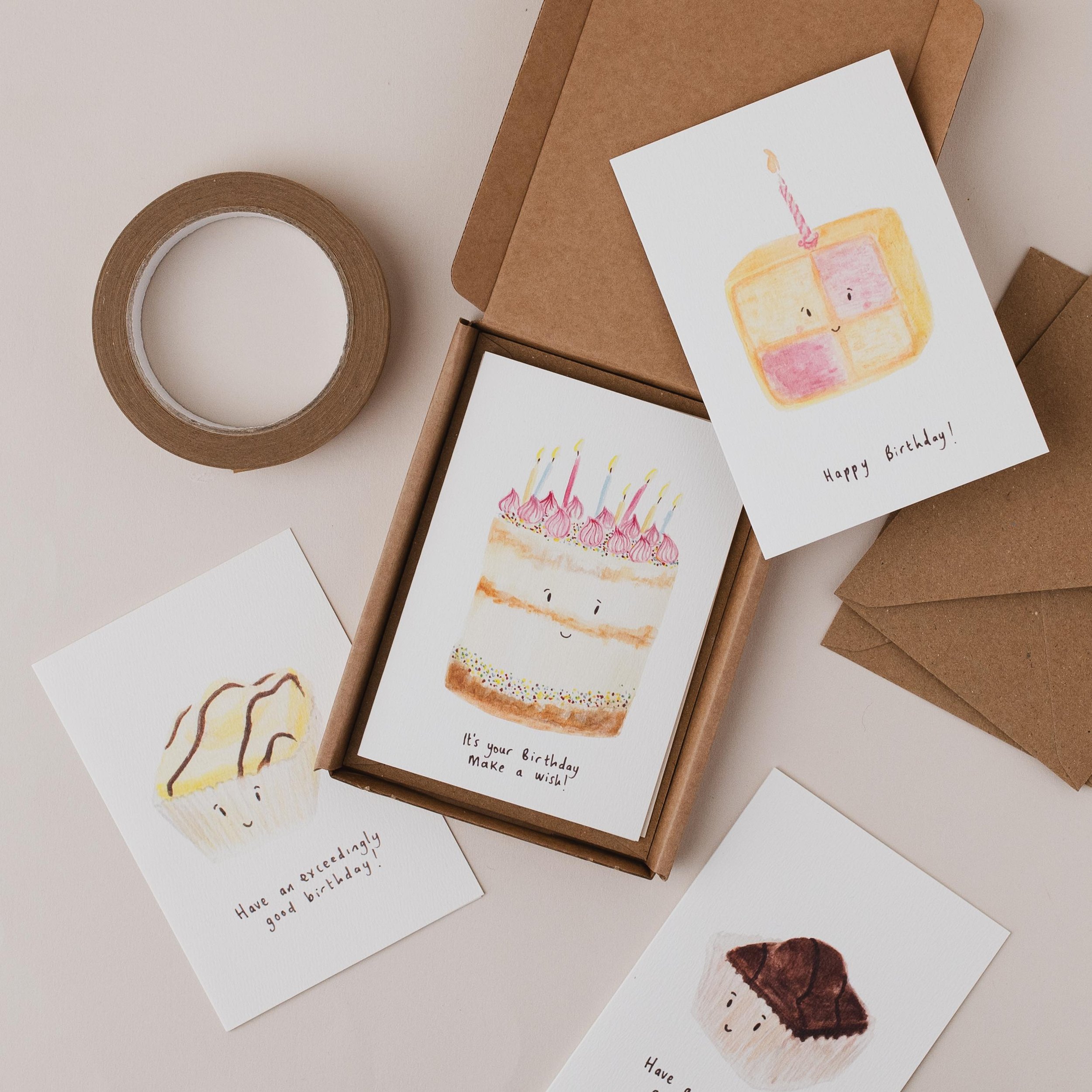 Set of 6 Teatime treats Cake birthday cards
