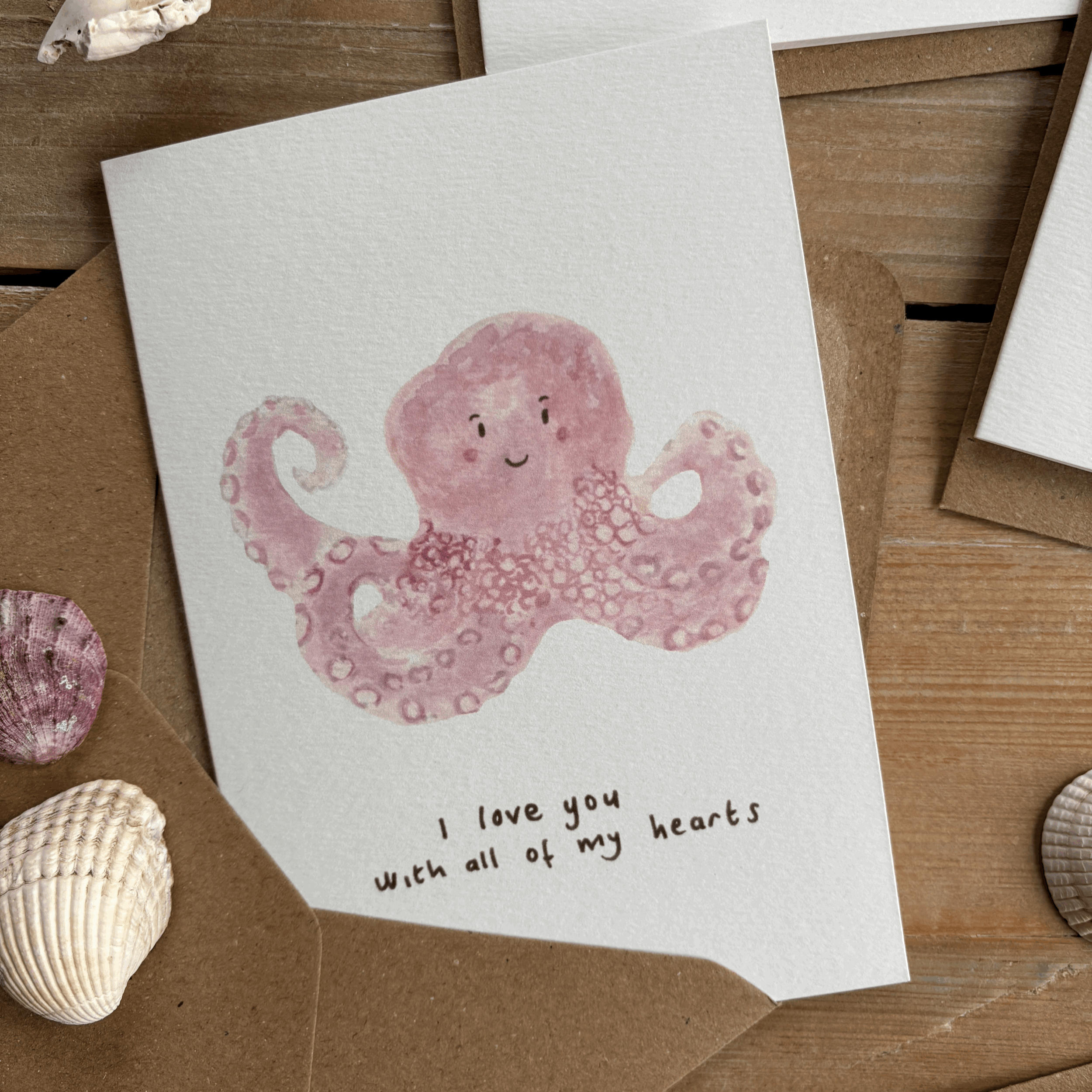 Octopus love you with all of my hearts valentines day card