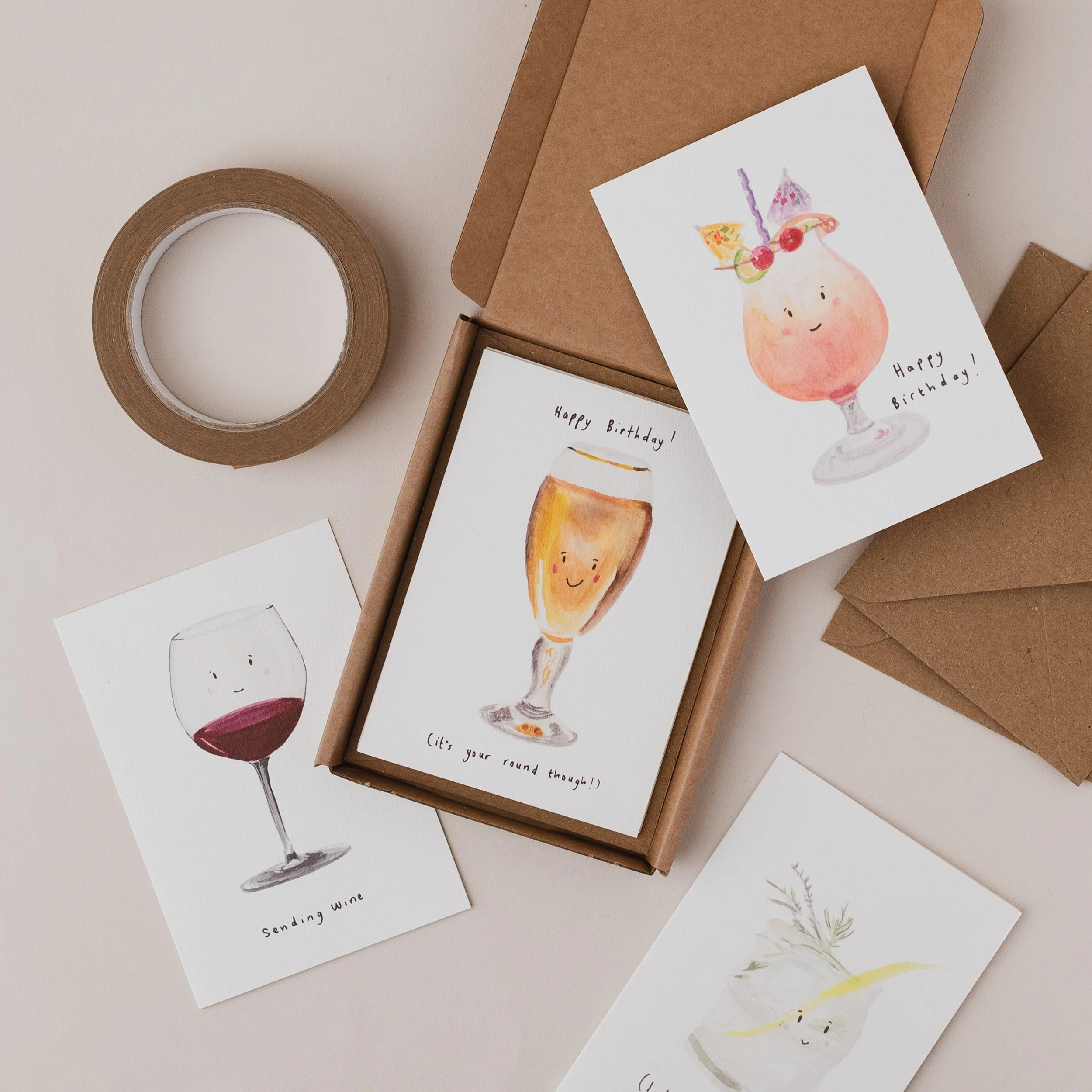 Set of 6 Cocktail and Drink themed everyday Cards