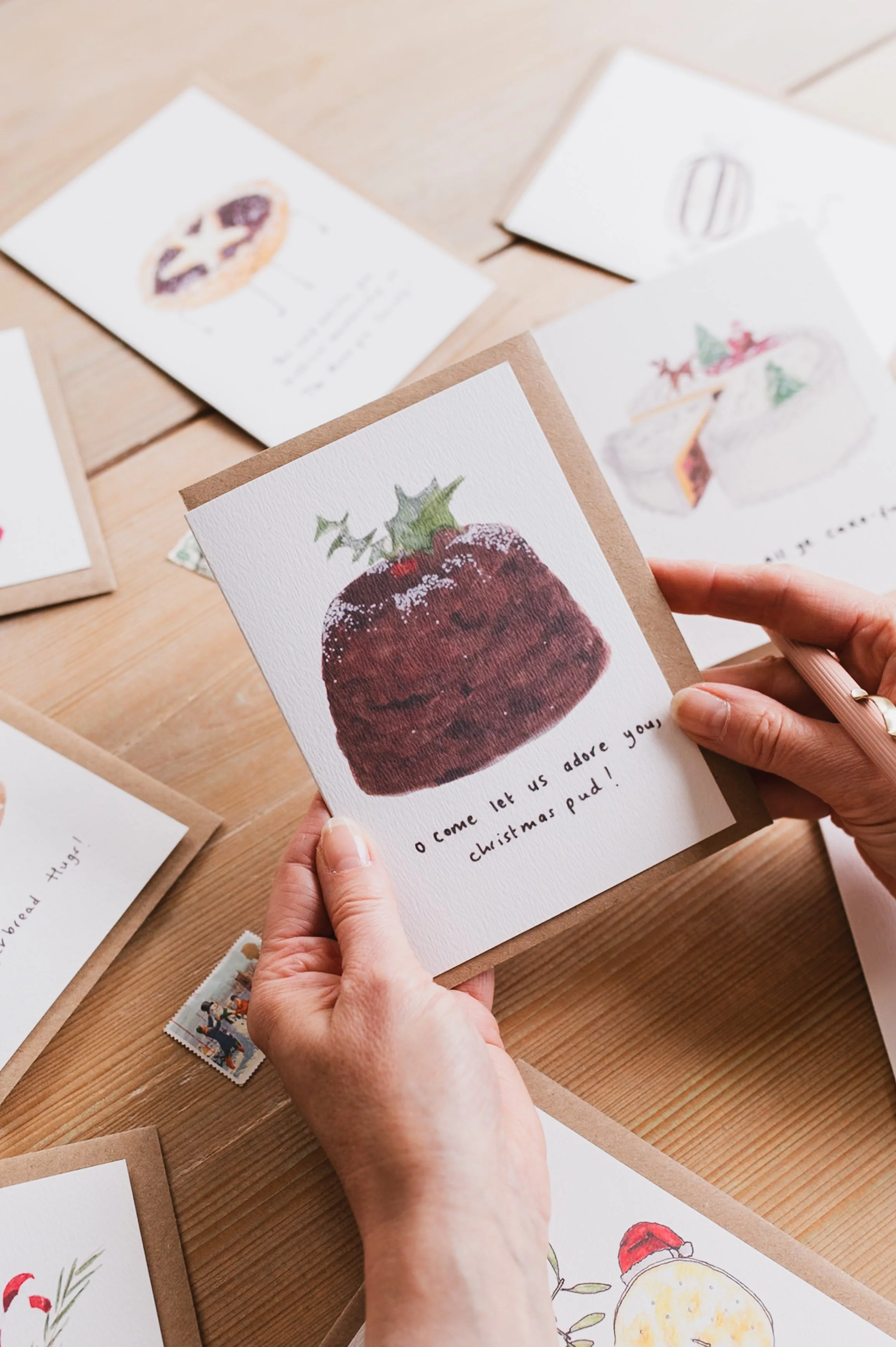 Hand Painted Christmas Pudding Christmas Card