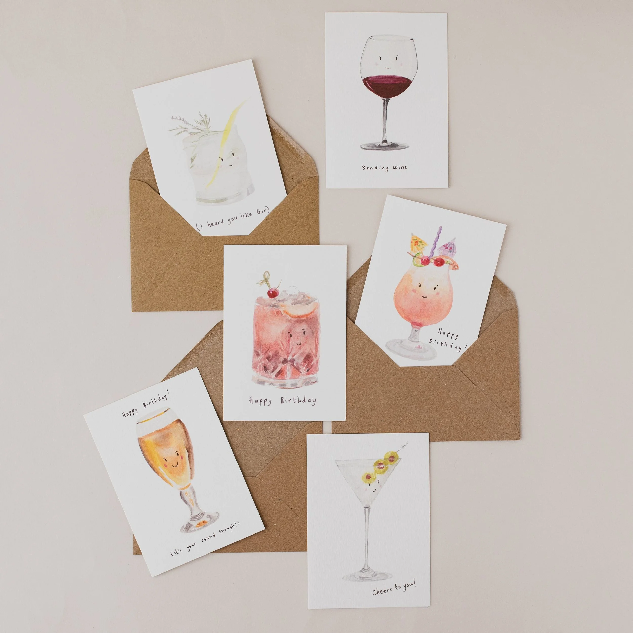 Set of 6 Drink themed Greeting Cards