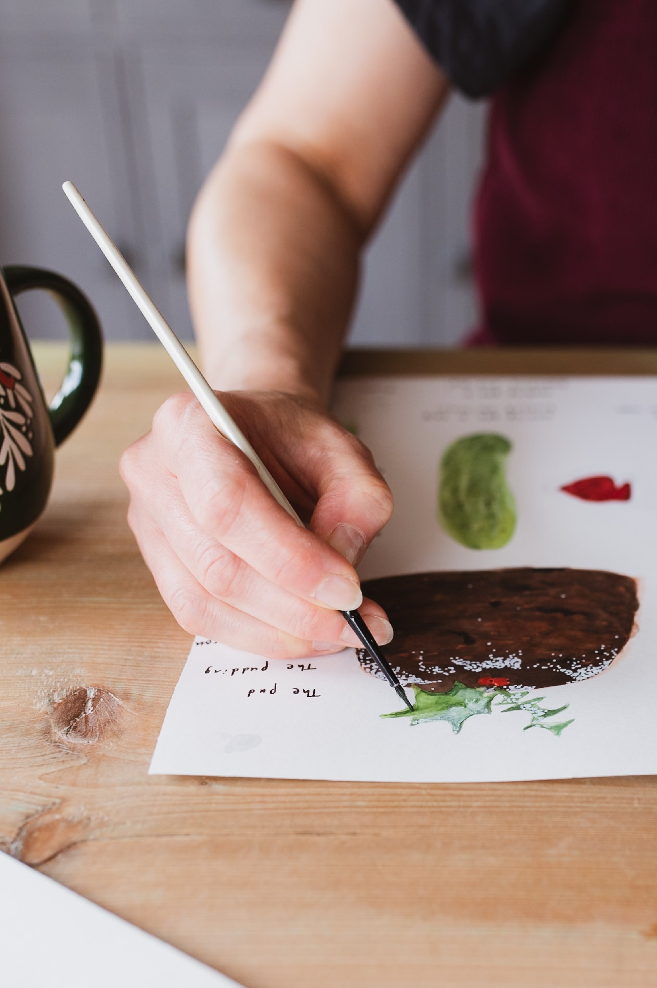 Hand Painted Christmas Pudding Christmas Card