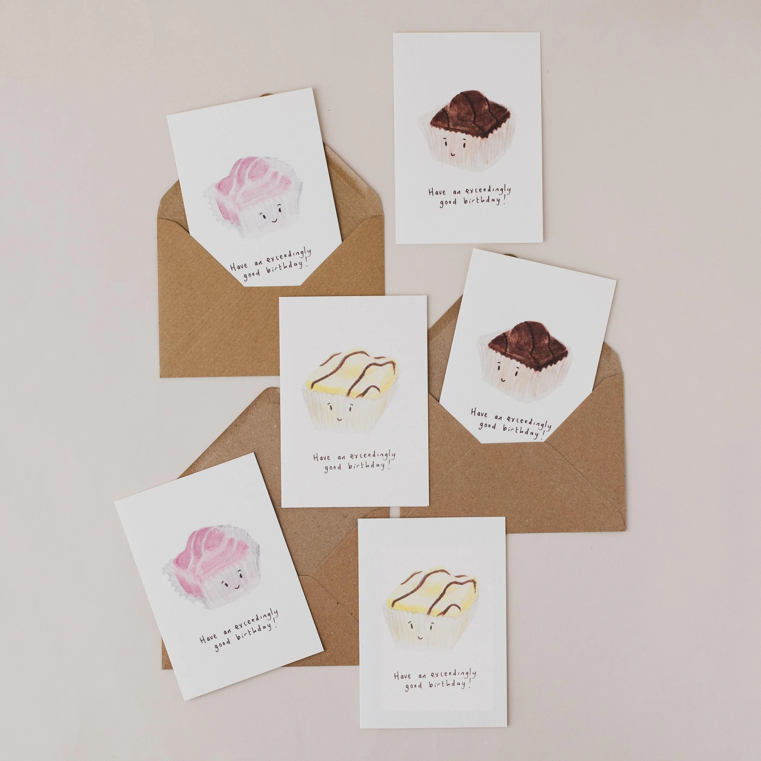 Fondant Fancy Set of 6 Greeting Cards