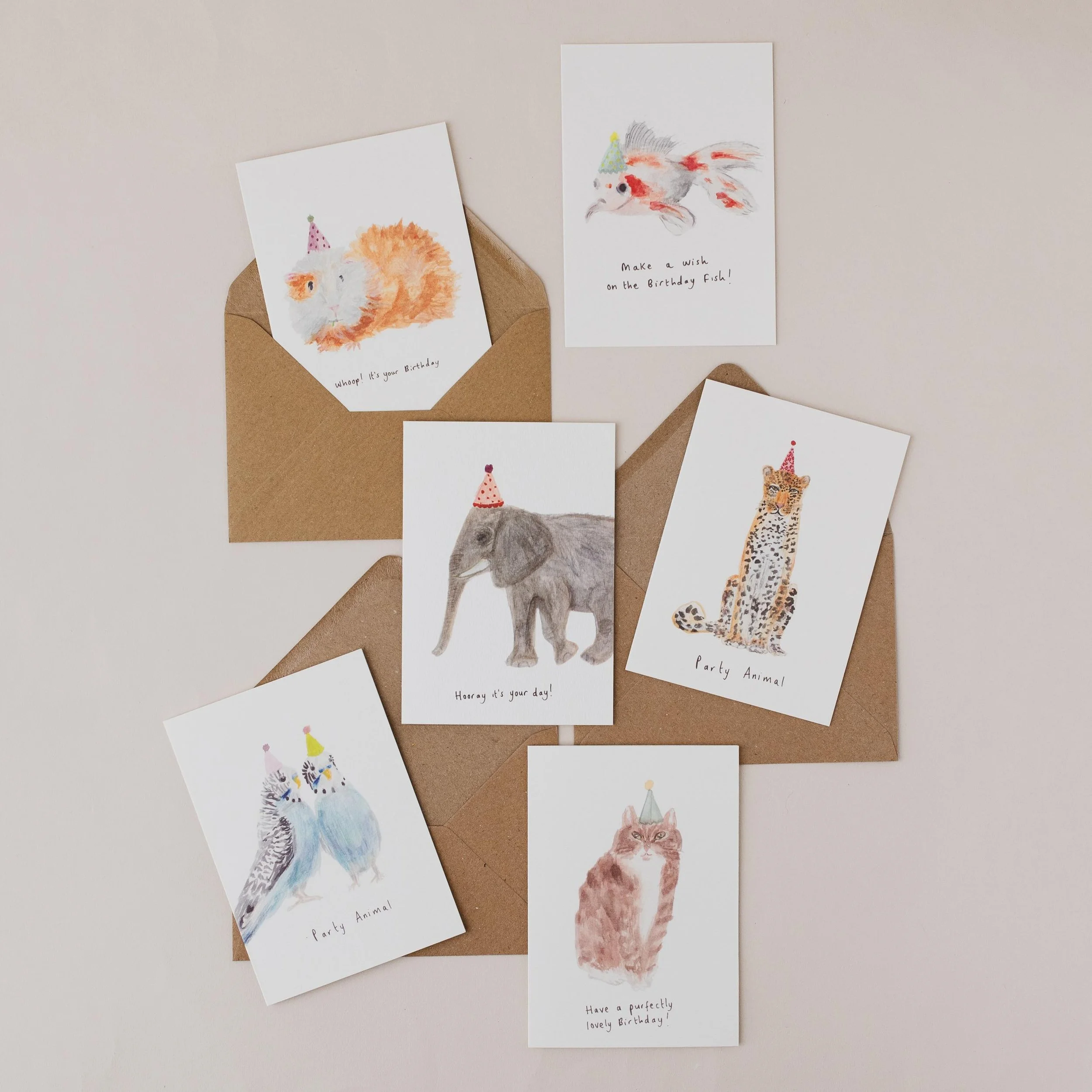 Set of 6 Party Animal Birthday Cards