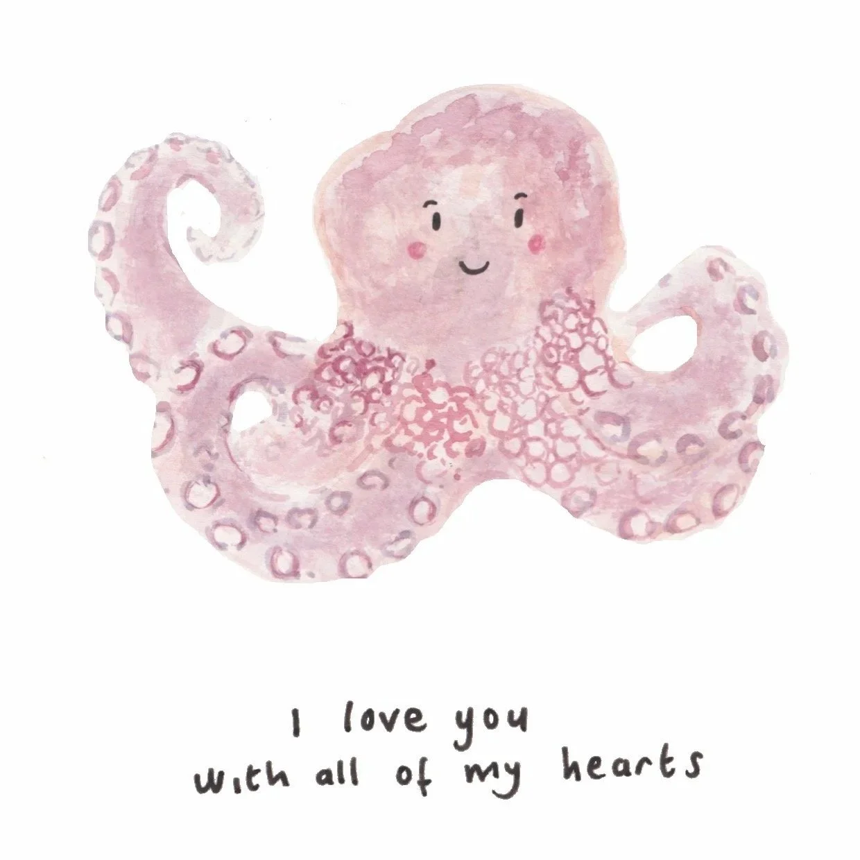 Hand painted illustrated Valentines day greeting card illustrations