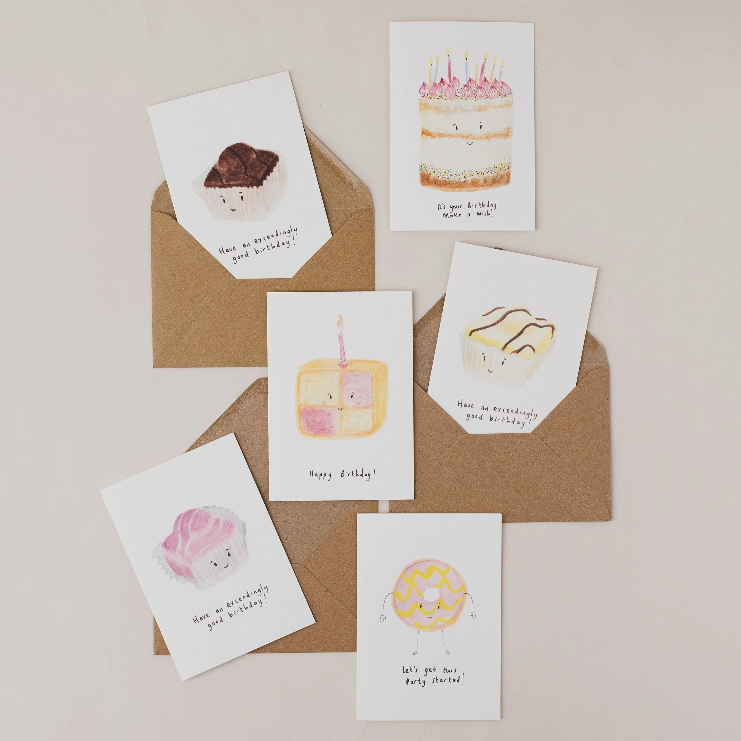Set of 6 Teatime Treats Birthday Cards